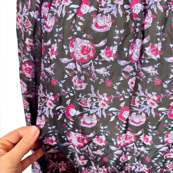 XIRENA Lea Shirred Off the Shoulder Tiered Silk Blend Dress Black Beauty Floral - Picture 8 of 16